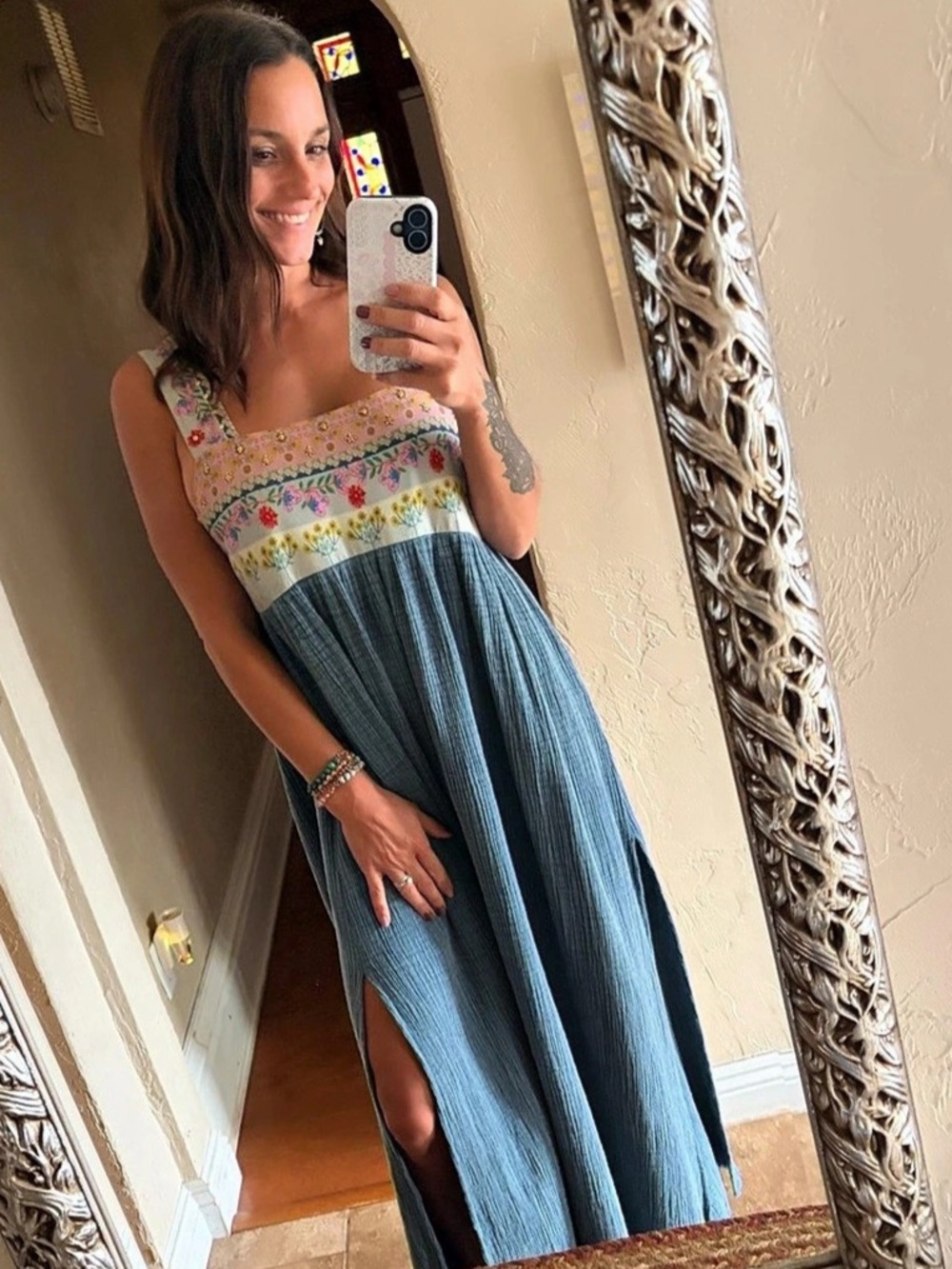 Natural Life Tricia Embellished Maxi Dress in Slate Blu Size Small
